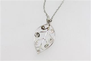 Sterling Silver CZ Leaf Pendant Necklace - 16